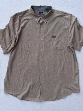 Vintage Chaps Men’s Easy Care Brown Gingham Short Sleeve Button-up Shirt Sz XXL